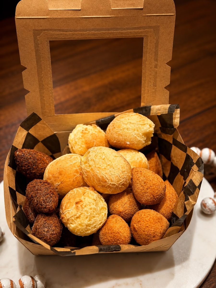 A box of assorted Brazilian savories from Maison Savory